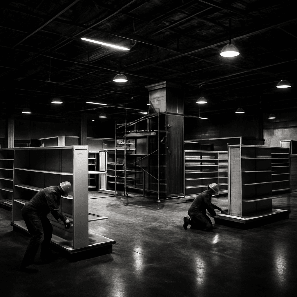 Crew installing fixtures during a commercial retail buildout
